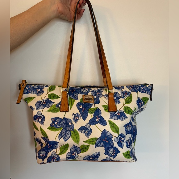 Dooney & Bourke Blue Floral Coated Canvas Shopper Tote Bag